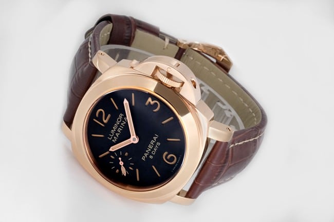 Paneraitop-tier manual winding mechanical men's black dial brown belt watch front view