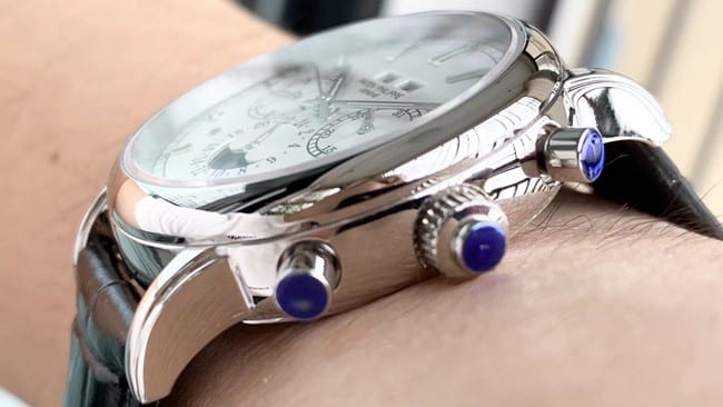 Patek Philippetop-tier watch complex function chronograph series men's white dial fully automatic movementleather strap side view