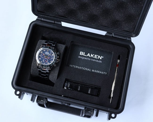 top-tier replicaRolex men's watch men's blue dial black belt multifunctional mechanical front view