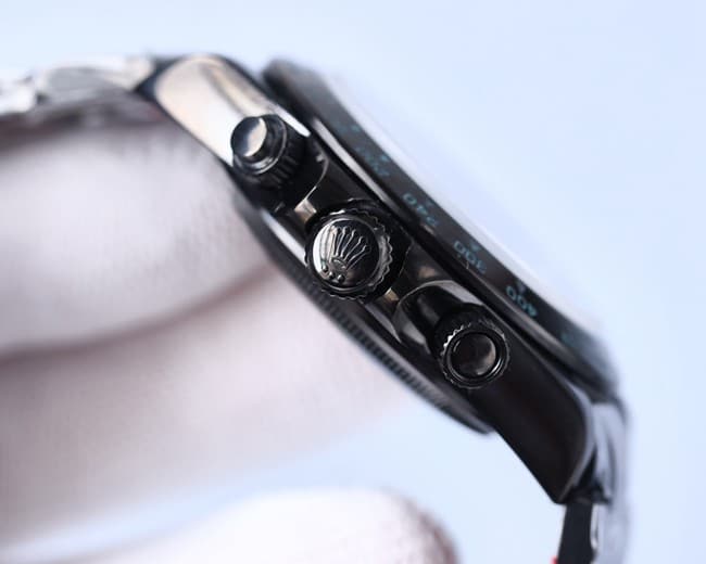 Rolex watch fully automatic movement men's white dialsteel braceletBLAKEN carbon black di side view