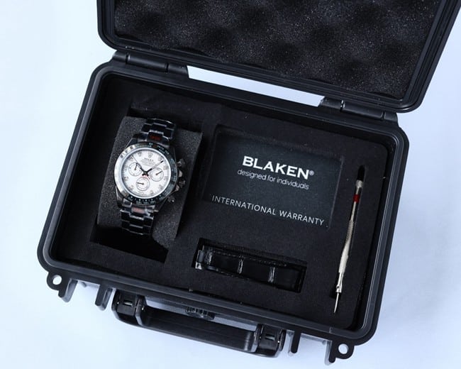 Rolex watch fully automatic movement men's white dialsteel braceletBLAKEN carbon black di front view