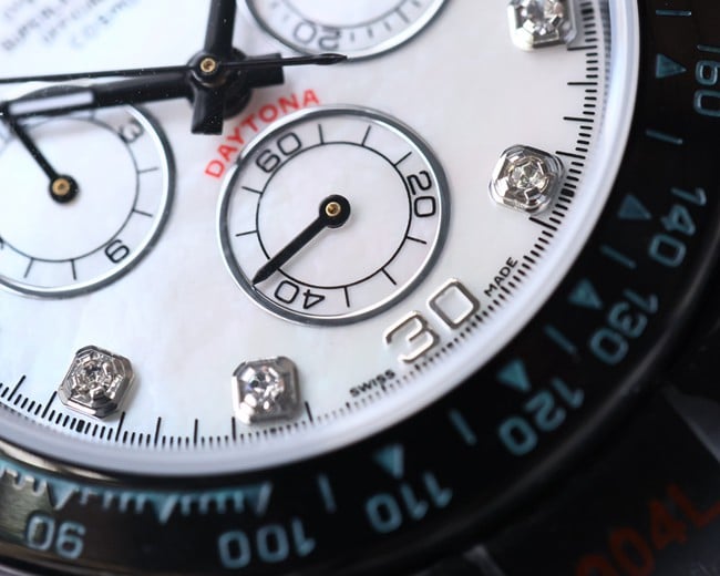 Rolex watch fully automatic movement men's white dialsteel braceletBLAKEN carbon black di detail shots