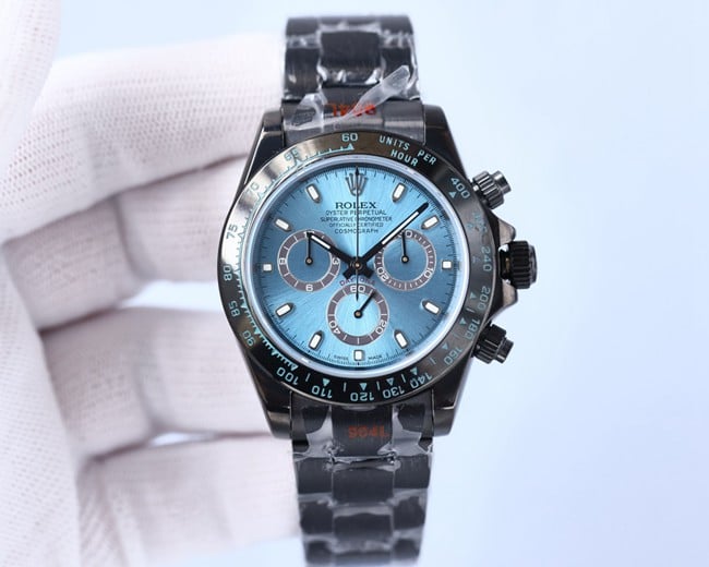 Rolextop-tier automatic multifunctional carbon black Di men's blue dialsteel bracelet mechanical watch front view