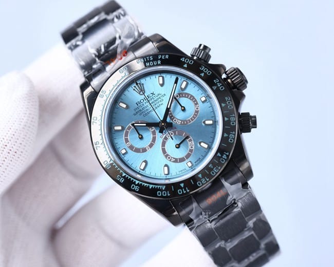 Rolextop-tier automatic multifunctional carbon black Di men's blue dialsteel bracelet mechanical watch front view