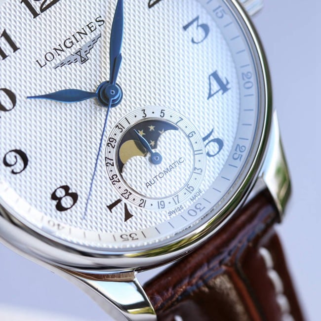 top-tier replicaLongineshigh-quality women's white dial brown belt famous craftsman series fully automatic movementleather strap watch detail shots