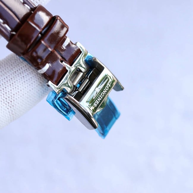 top-tier replicaLongineshigh-quality women's white dial brown belt famous craftsman series fully automatic movementleather strap watch clasp picture