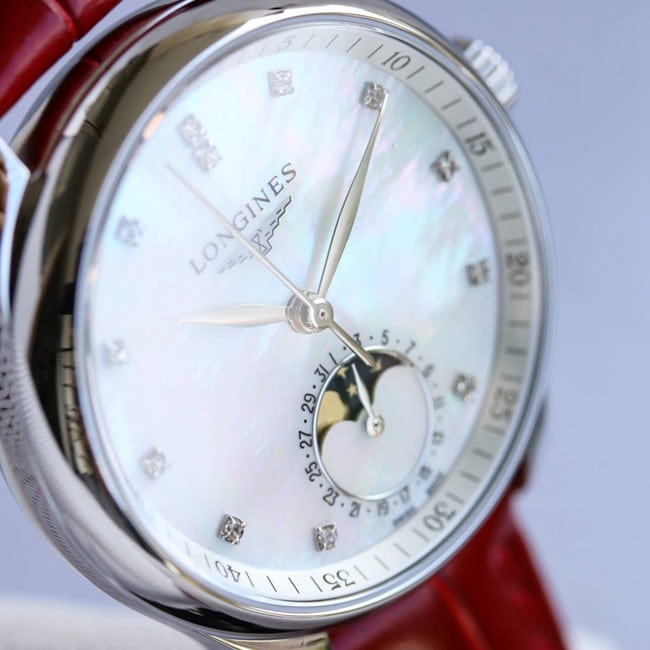 Longinestop-tier watch ladies white dial red strap famous craftsman series fully automatic movementleather strapdetail shots