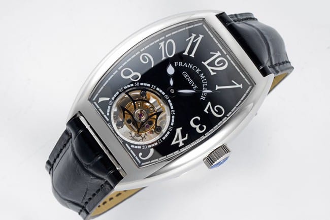 ABF factory top-tier Frank Muller high-quality watch men's black dial black belt leather strap manual mechanical tourbillon front view