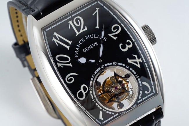 ABF factory top-tier Frank Muller high-quality watch men's black dial black belt leather strap manual mechanical tourbillon front view