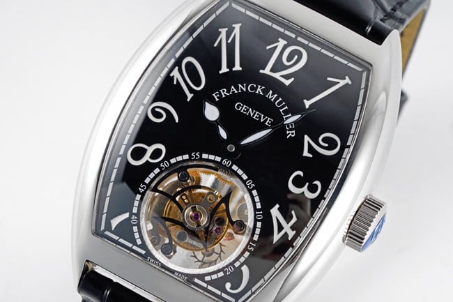 ABF factory top-tier Frank Muller high-quality watch men's black dial black belt leather strap manual mechanical tourbillon front view