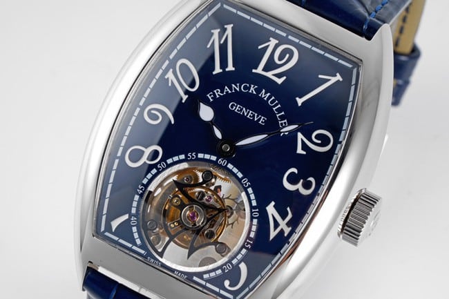 Frank Muller top-tier manual winding mechanical tourbillon men's blue dial black belt front view