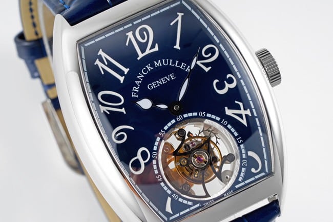 Frank Muller top-tier manual winding mechanical tourbillon men's blue dial black belt front view