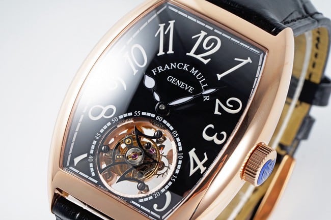 ABF factory top Frank Muller men's watches tourbillon men's black plate black belt manual winding mechanical belt front view