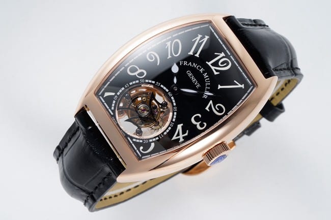 ABF factory top Frank Muller men's watches tourbillon men's black plate black belt manual winding mechanical belt front view