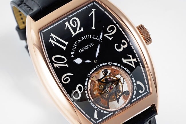 ABF factory top Frank Muller men's watches tourbillon men's black plate black belt manual winding mechanical belt front view