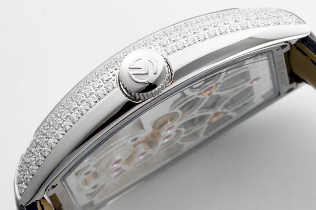 top-tier Frank Muller high-quality men's black dial black belt manual winding mechanical leather strap watch side view