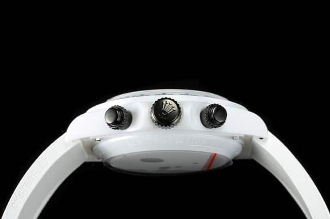 TW factory top-tier replicaRolex watch Daytona series fully automatic movement black dial white rubber strap side view