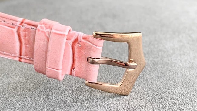 top-tier replicaPatek Philippehigh-quality ladies white dial pink belt fully automatic movementleather strap watch clasp picture