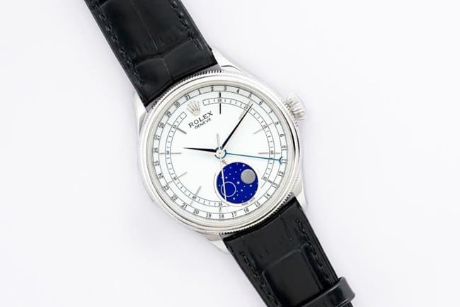 EW FactoryRolextop-tier watch Cellini series moon phase type 39 men's watch black belt fully automatic movementleather strap front view