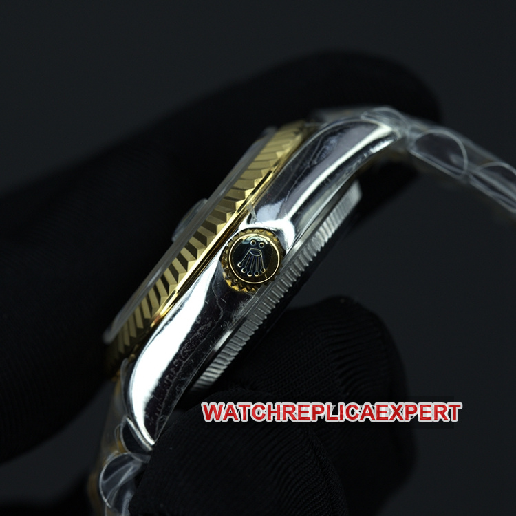 WFRolexreplica women's watch Datejust 28mm gold green dial mechanical water resistance watch side view