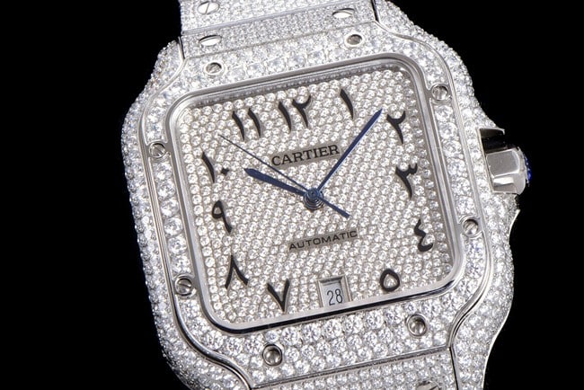 Cartiertop-tier men's white dialsteel bracelet Santos series full automatic movement watch front view