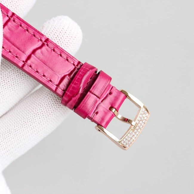 top-tier replicaChopardsuper clonechopard Happy Sport series ladies pink plate pink belt automatic movementleather strap watch clasp top view