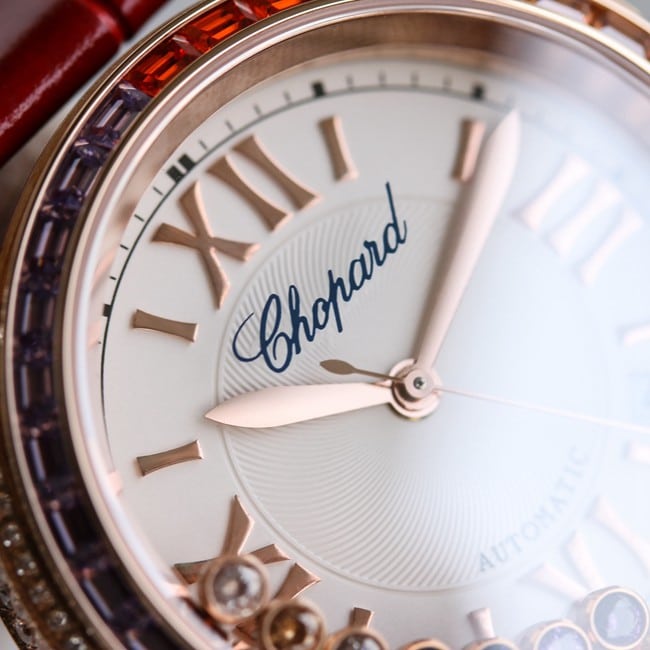 Chopardtop-tier watch chopard Happy Sport series full automatic movement women's white dial black belt front view
