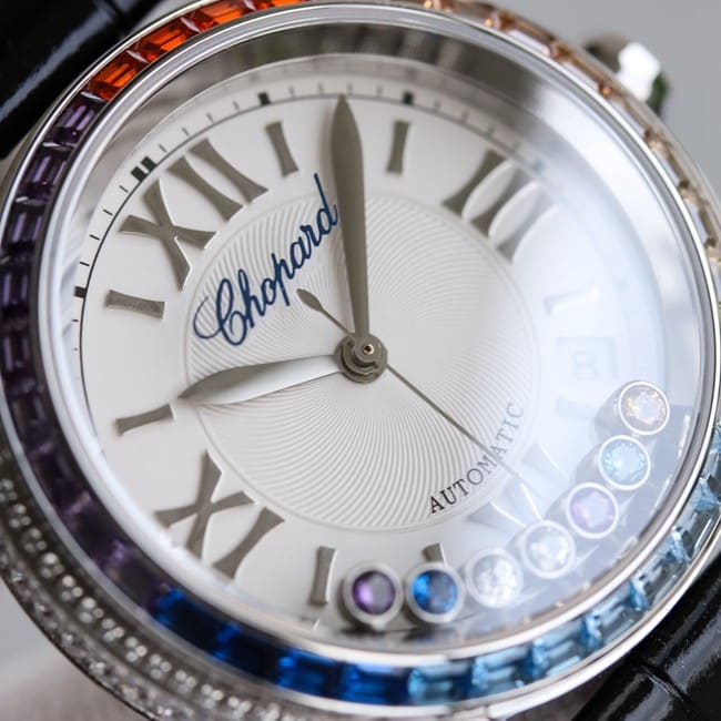 Chopardtop-tier watch chopard Happy Sport series fully automatic movement women's white dial black belt detail shots