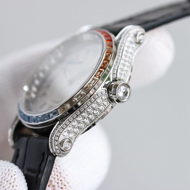 Chopardtop-tier watch chopard Happy Sport series fully automatic movement women's white dial black belt side view