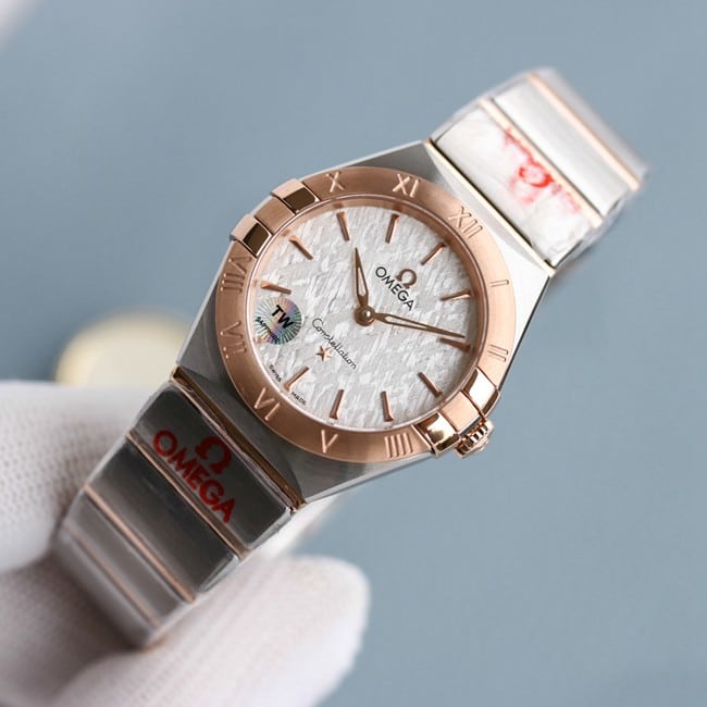TW factory Omega women's watch white dialsteel bracelet constellation series quartz front view
