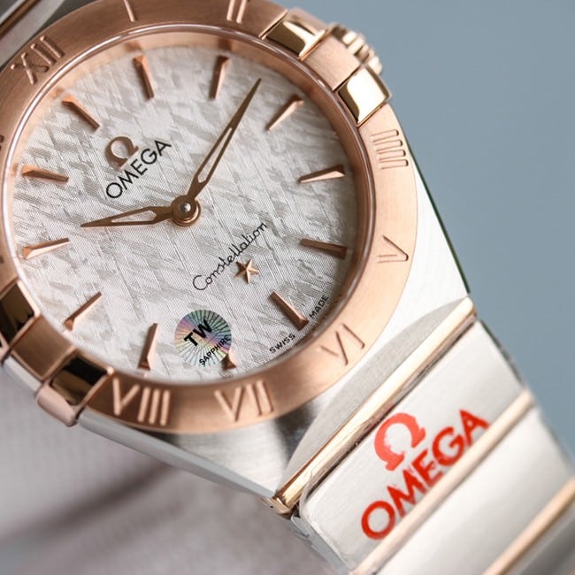 TW factory Omega women's watch white dialsteel bracelet constellation series quartz front view