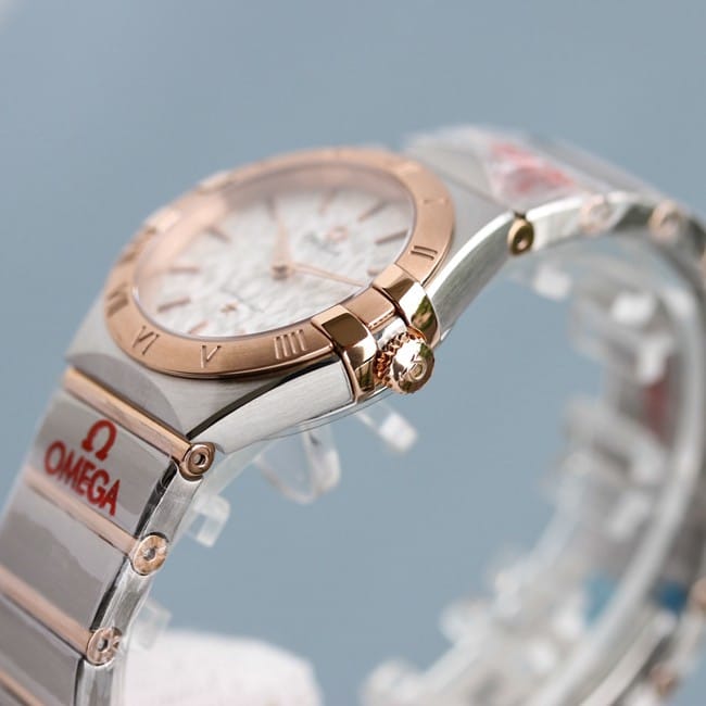 TW factory Omega women's watch white dialsteel bracelet constellation series quartz side view