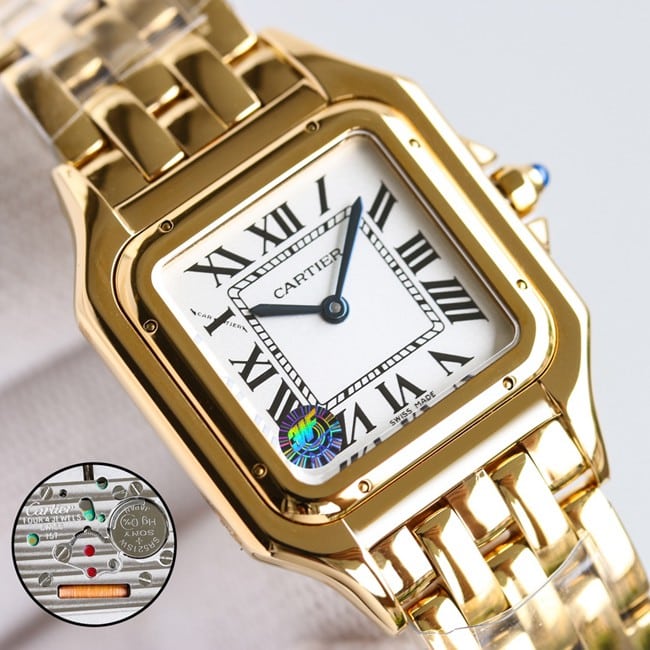 top-tier replicaCartier watch cheetah series women's white dial gold belt quartz front view