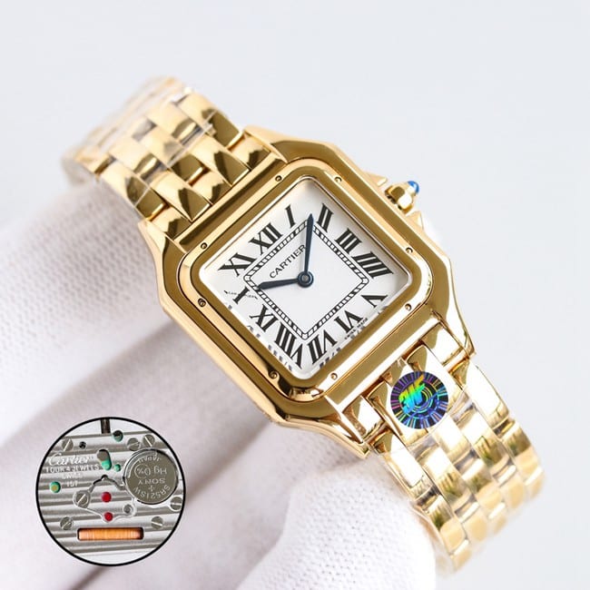 top-tier replicaCartier watch cheetah series women's white dial gold belt quartz front view
