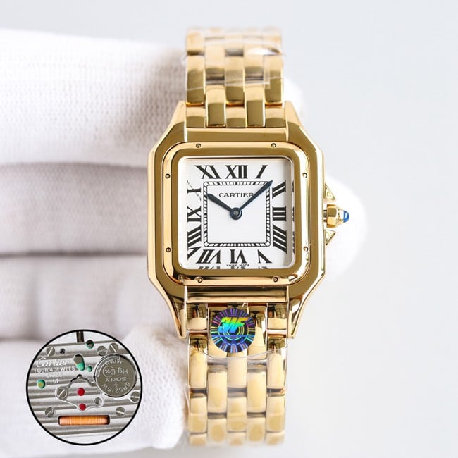 top-tier replicaCartier watch cheetah series women's white dial gold belt quartz front view