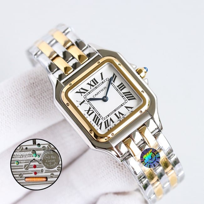 top-tier replicaCartier watch cheetah series women's white dial gold belt quartz front view