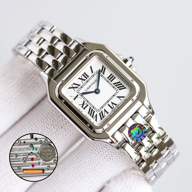 top-tier replicaCartiersuper clone3WF factory women's white dialsteel bracelet cheetah series quartz watch front view