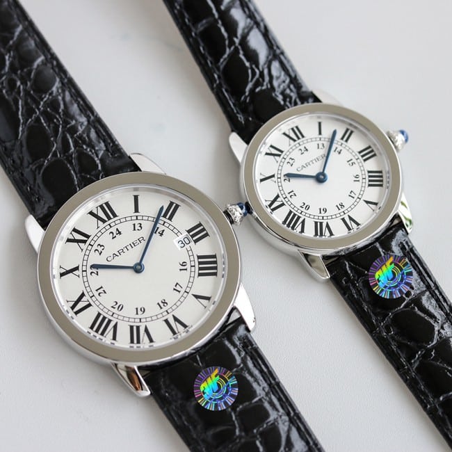 3WF factory Cartiertop-tiertop-tier couple London series men's white dialquartzleather strap watch front view