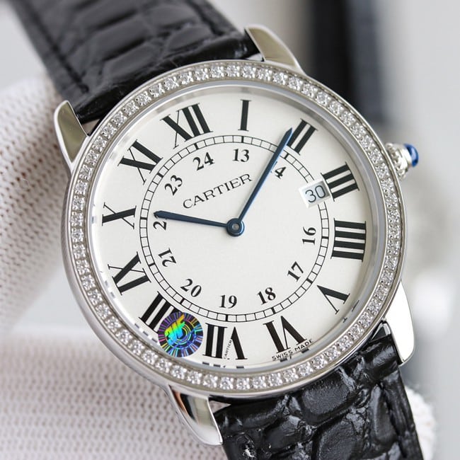 3WF factory Cartiertop-tiertop-tier couple London series men's white dialquartzleather strap watch front view