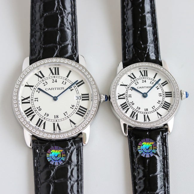 3WF factory Cartiertop-tiertop-tier couple London series men's white dialquartzleather strap watch front view