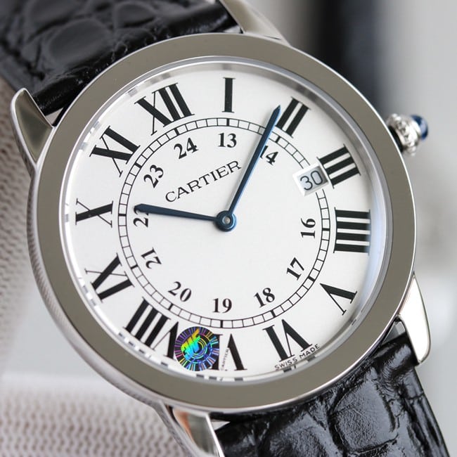 3WF factory Cartiertop-tiertop-tier couple London series men's white dialquartzleather strap watch front view