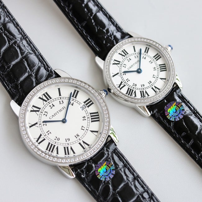 3WF factory Cartiertop-tiertop-tier couple London series men's white dialquartzleather strap watch front view