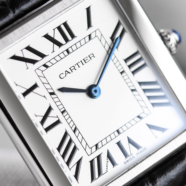 3WF factory Cartiertop-tier watch tank series couple ladies white dial black belt quartzleather strap front view