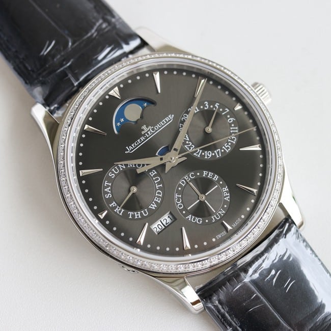 TW factory Jaeger-LeCoultre perpetual calendar men's black dial black belt full automatic movement master series leather straptop-tier watch front view