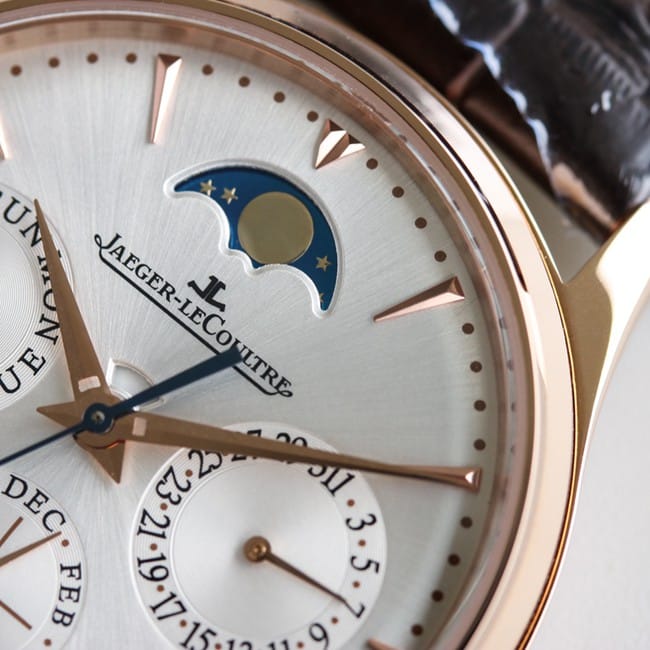 TW factory Jaeger-LeCoultremoon phase watch three major complex function master series fully automatic movement men's white dial brown belt watch top-tier replicaleather strapdetail shots