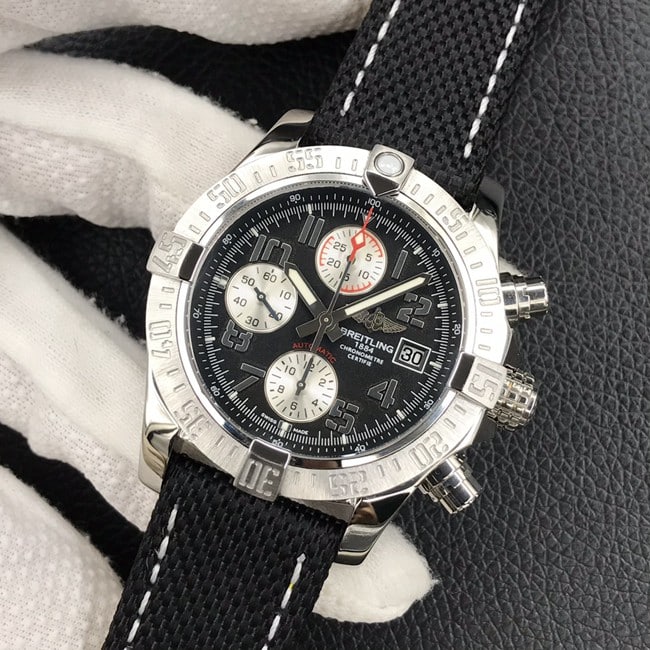 top-tier replicaBreitlingsuper watch fully automatic movement nylon strap men's black dial Avengers series front view