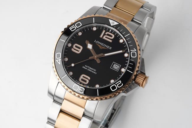 ZF FactoryLongines watch top-tier watch Concas diving series men's black dial gold belt automatic movement front view