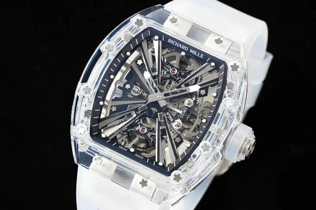 Top Richard Mille collectible watches Men's Black Plate Rubber Band Automatic Mechanical Tourbillon Front View