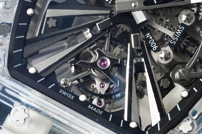 Top Richard Mille collectible watches Men's Black Plate Rubber Belt Automatic Mechanical Tourbillon Details