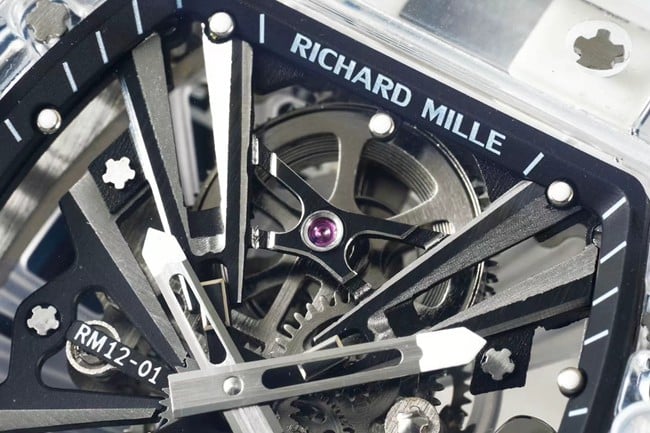 Top Richard Mille collectible watches Men's Black Plate Rubber Belt Automatic Mechanical Tourbillon Details
